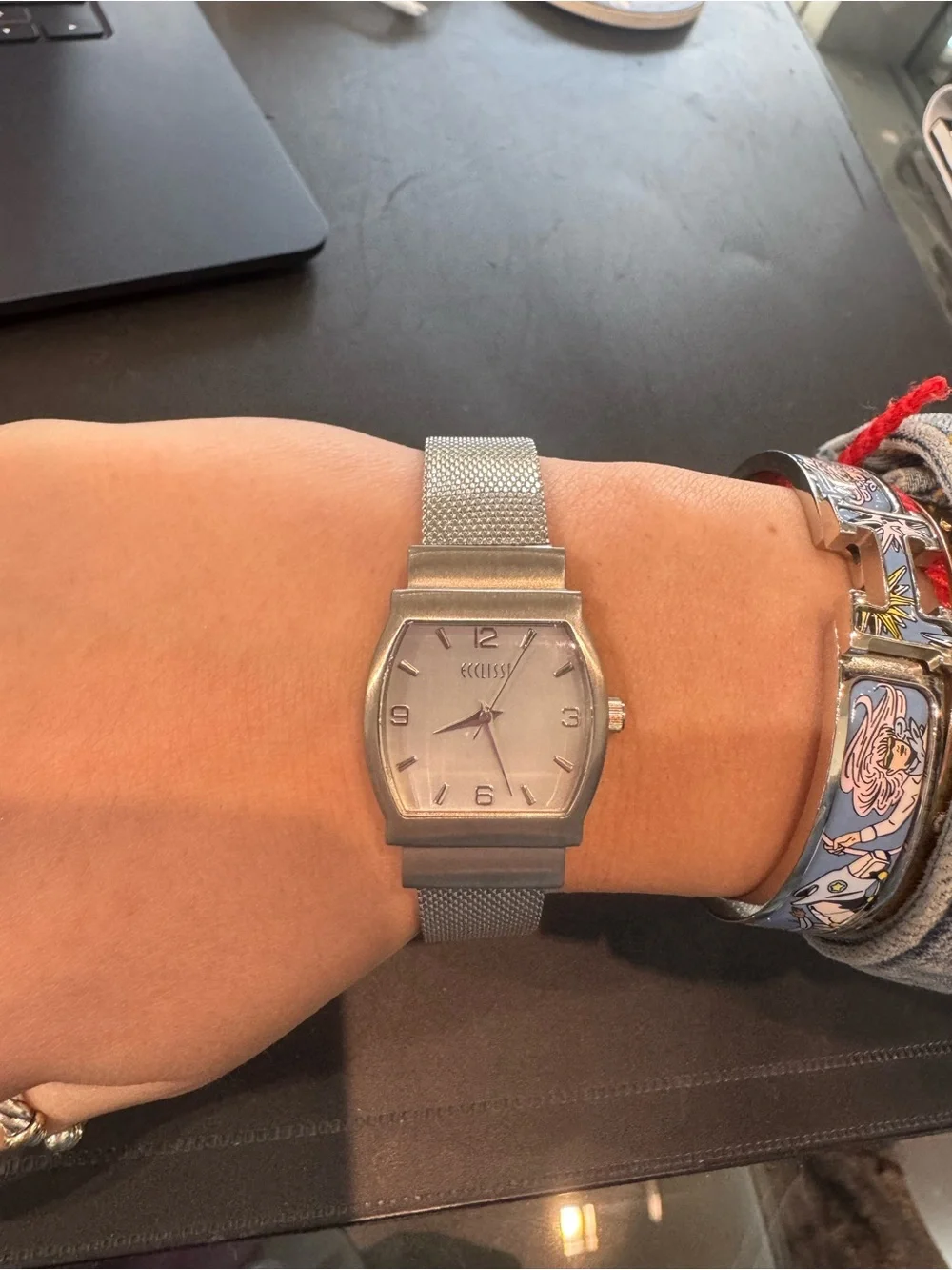 Ecclissi Women's Vintage Tonneau Stainless Steel Mesh Bracelet